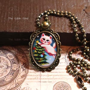 Katze Halskette, Weihnachtsschmuck, Bronze Anhänger, Stocking Stuffer