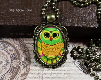 Owl Necklace, Bird Jewelry, Bronze Pendant