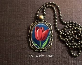 Tulip Necklace, Flower Jewelry, Bronze Pendant