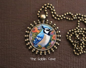 Blue Jay Bird Necklace