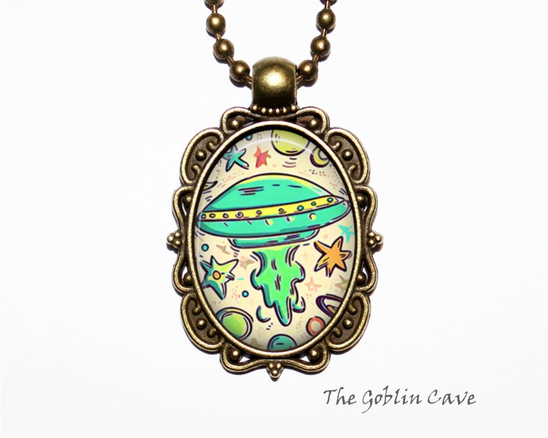 UFO Necklace Alien Jewelry Bronze Pendant Etsy