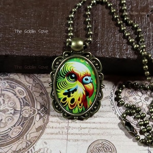 Parakeet Necklace, Bird Jewelry, Bronze Pendant