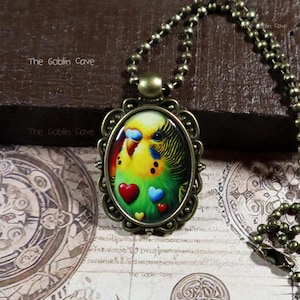 Parakeet Necklace, Bird Jewelry, Bronze Pendant