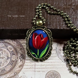 Tulip Necklace, Flower Jewelry, Bronze Pendant