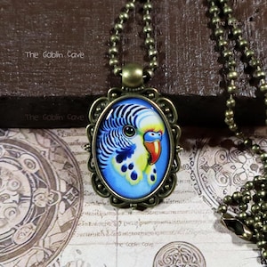 Parakeet Necklace, Bird Jewelry, Bronze Pendant