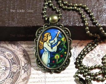 Angel Necklace, Christmas Jewelry, Bronze Pendant