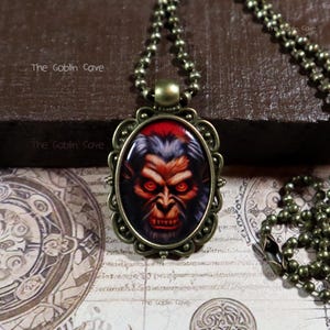 Krampus Necklace, Spooky Christmas Jewelry, Bronze Pendant