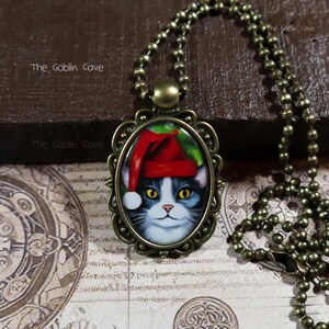 Cat Necklace, Christmas Jewelry, Bronze Pendant, Stocking Stuffer