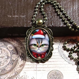Cat Necklace, Christmas Jewelry, Bronze Pendant, Stocking Stuffer