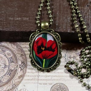 Tulip Necklace, Flower Jewelry, Bronze Pendant