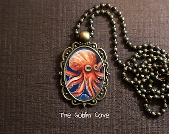 Octopus Necklace, Ocean Jewelry, Bronze Pendant