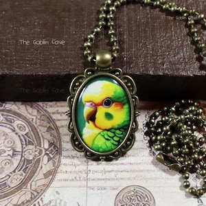 Parakeet Necklace, Bird Jewelry, Bronze Pendant
