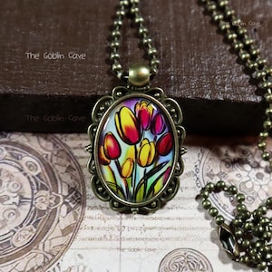 Tulip Necklace, Flower Jewelry, Bronze Pendant