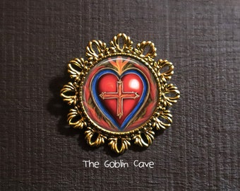 Sacred Heart Brooch Pin, Religious Jewelry