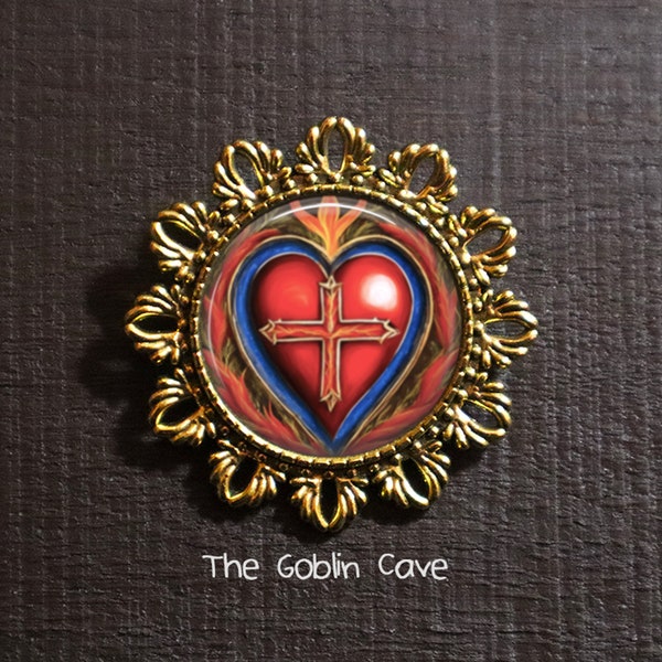 Sacred Heart Brooch Pin, Religious Jewelry