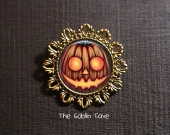 Jack O'Lantern Brooch, Pumpkin Jewelry, Halloween Gift