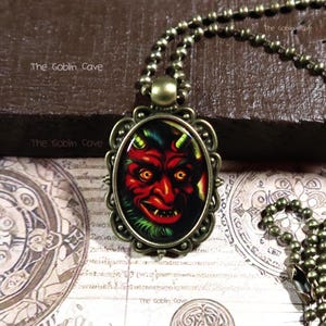 Krampus Necklace, Spooky Christmas Jewelry, Bronze Pendant
