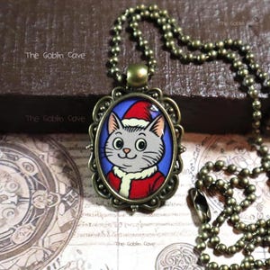 Cat Necklace, Christmas Jewelry, Bronze Pendant, Stocking Stuffer