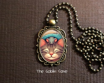 Cat Necklace, Animal Jewelry, Bronze Pendant