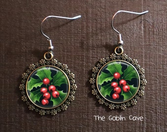 Holly Earrings, Christmas Jewelry