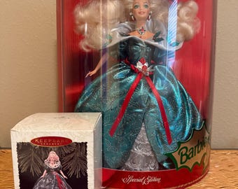 Hallmark Happy Holidays Barbie Special Edition and matching Holiday Barbie Ornament. 1995 Collector’s Series