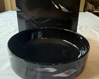 Round Vegetable Bowl. Opus Black by Mikasa Calla Lilly.  Vintage 1987