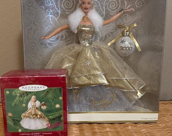 Vintage Hallmark Celebration Barbie. Special 2000 Edition and matching Barbie Ornament.