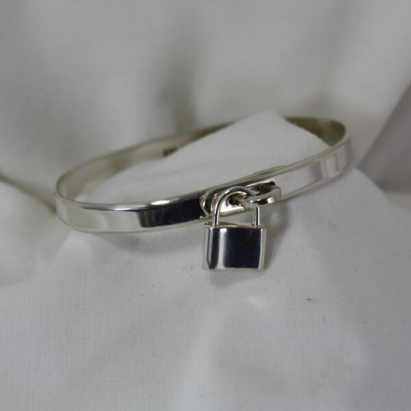 Locking Sterling Silver Bracelet Bangle Awesome Padlock Custom Made To Fit You