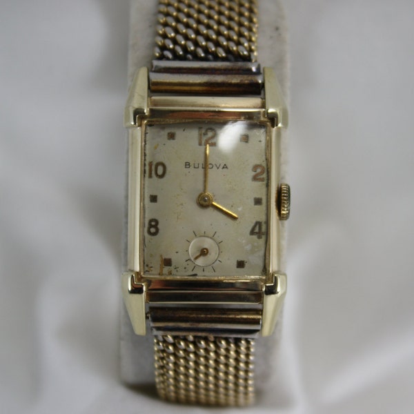 SERVICED Bulova 7ak 21 Jewel 10k Gold Filled Wristwatch Beautiful Men's Works Great Original Band SALE!!