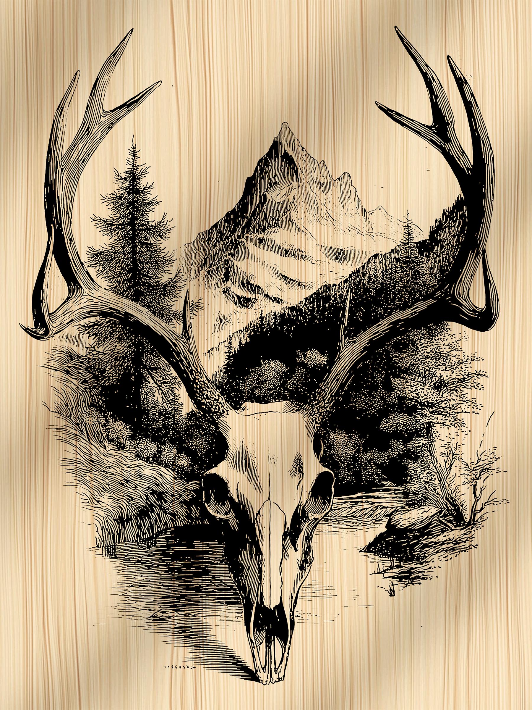 Deer Skull Mountain Landscape Laser Engraving File, Double