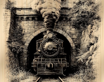 Steam Train PNG | Locomotive Machine | Wood and Laser Engraving File | CNC files | Cottagecore Decor | Digital Download