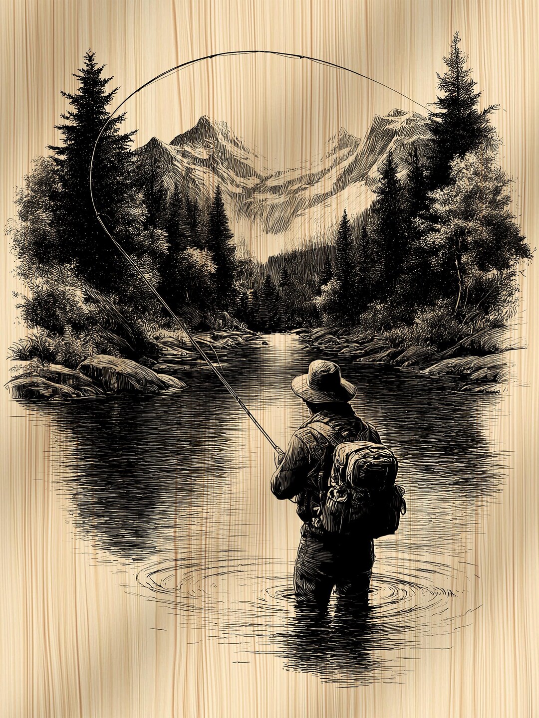 Angler With Curved Rod Laser Engraving File, River Angling PNG, Outdoor ...
