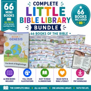 Komplett paket för Little Bible Library | 66 miniböcker för barn | Läroplan för bibelkunskap