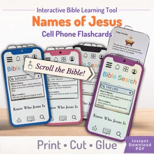 Names of Jesus Flashcards for Kids | Bible Study Printable | Sunday School Cell Phone PDF