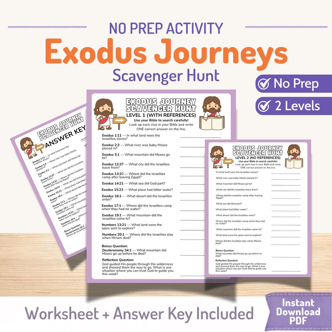 Exodus Journey Scavenger Hunt Printable | Kids Bible Activity (2 Levels ...
