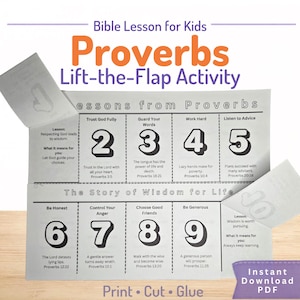 Attività biblica sui Proverbi per bambini / Lavoretto stampabile per la scuola domenicale / Alette da sollevare (10 lezioni)