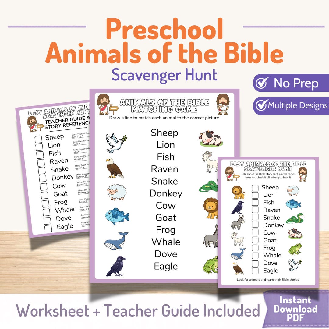 Preschool Bible Animals Activity Printable | Bible Matching Game for ...