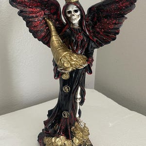 12” 1/2  inch black & red wit glitter Santa Muerte  abudancia con alas