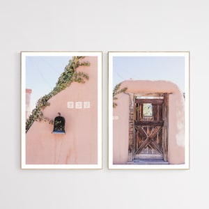 Santa Fe Set of 2 Architecture Photography, Southwest New Mexico Adobe Garden Gate Travel Photo Prints Wall Art Collection image 1