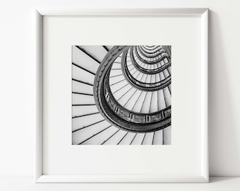 Chicago Photography, The Rookery Staircase Architecture Black and White Abstract Wall Art Staircase Photo Print, Going Up