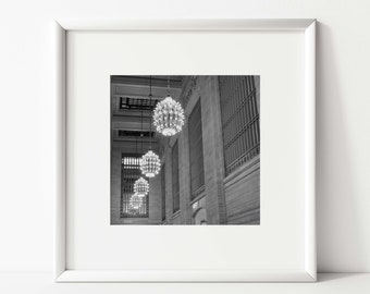 New York City Photography, NYC Black and White Architecture Grand Central Station Travel Wanderlust Chandeliers Prints Wall Art Photo Prints