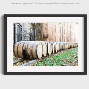 Bourbon Barrels Photography, Woodford Reserve Distillery Kentucky Travel Whiskey Photo Bar Decor Beige Gray Green Wall Art Print