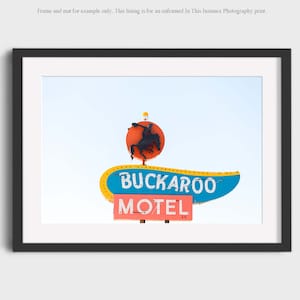 Buckaroo Motel Route 66 Photography, Vintage Retro Sign Southwest Roadside Western Travel Modern Vintage Photo Prints Wall Art