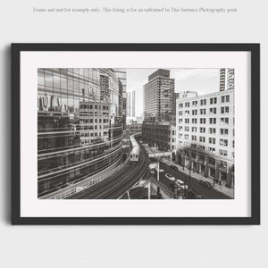 Chicago Photography Print, Black and White Urban Wall Art of El Train Brown Line