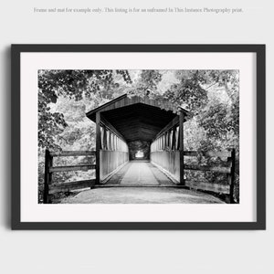 Black and White Covered Bridge Wall Art, Nature Photography Photo Prints