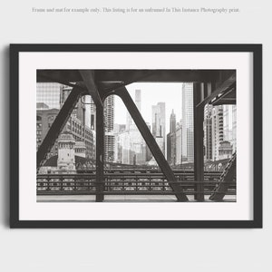 Chicago Photography Print, Black and White Chicago River Bridge Cityscape, Architectural Urban Wall Art