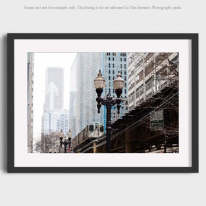 Chicago Photography Print, Lake Street El Train Cityscape, Winter Elevated Train Track Urban Wall Art