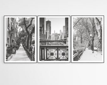 Chicago Set of 3 Black and White Photography Prints, Urban 3 Piece Wall Art