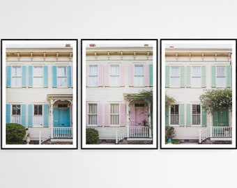 Savannah Set of 3 Photography Prints, Colorful Pastel Buildings Architecture Photography Prints, Southeast Wall Art