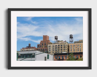 New York City Photography Print, NYC Upper West Side Architecture Blue Wall Art, UWS Water Tower
